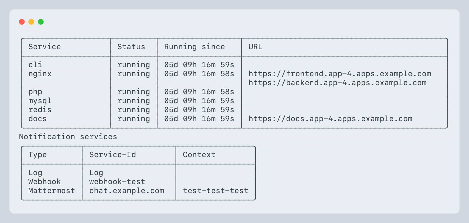 Example output of app:info